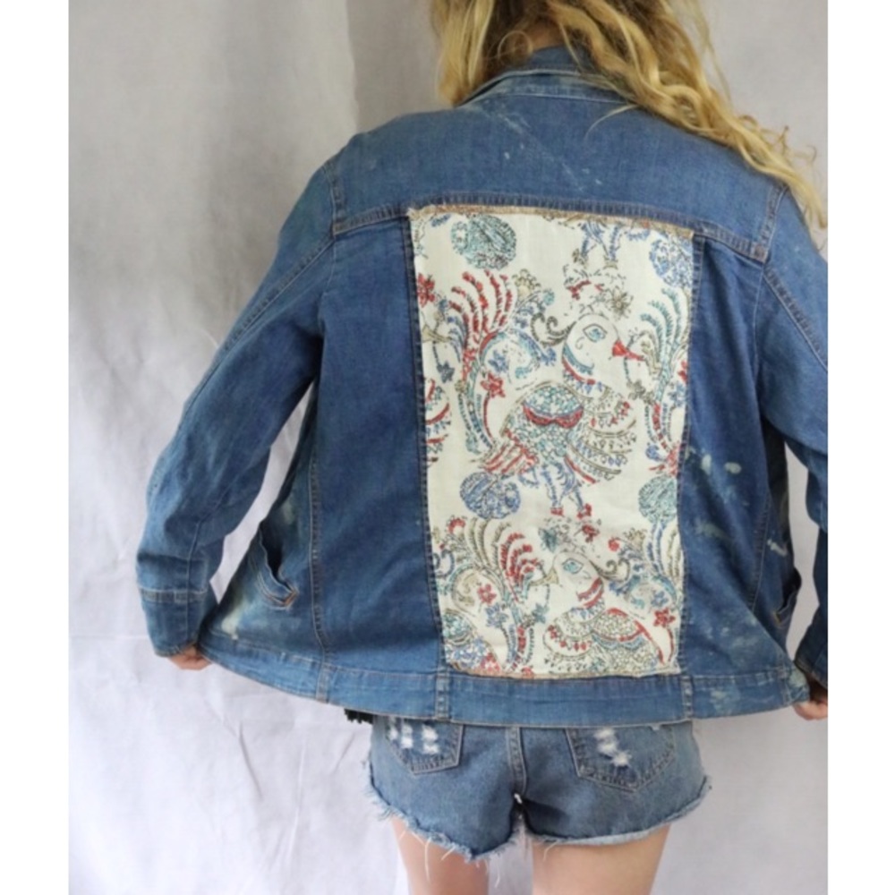 Denim & Co Custom Design Fabric Bleach Jean Jacket